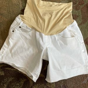 White maternity shorts with tummy band